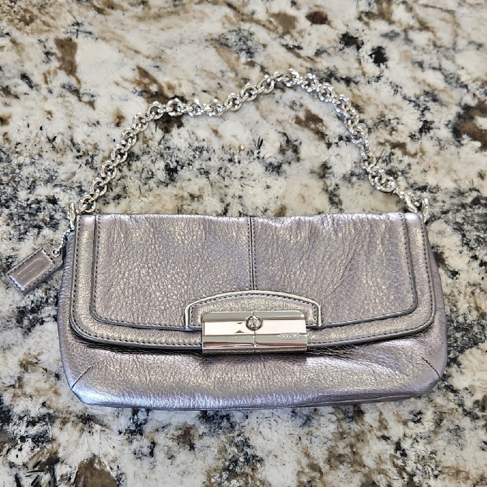 Coach Pewter Leather Wallet On Chain